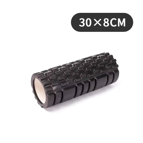 Black foam roller with measurement label '30x8CM' on a white background